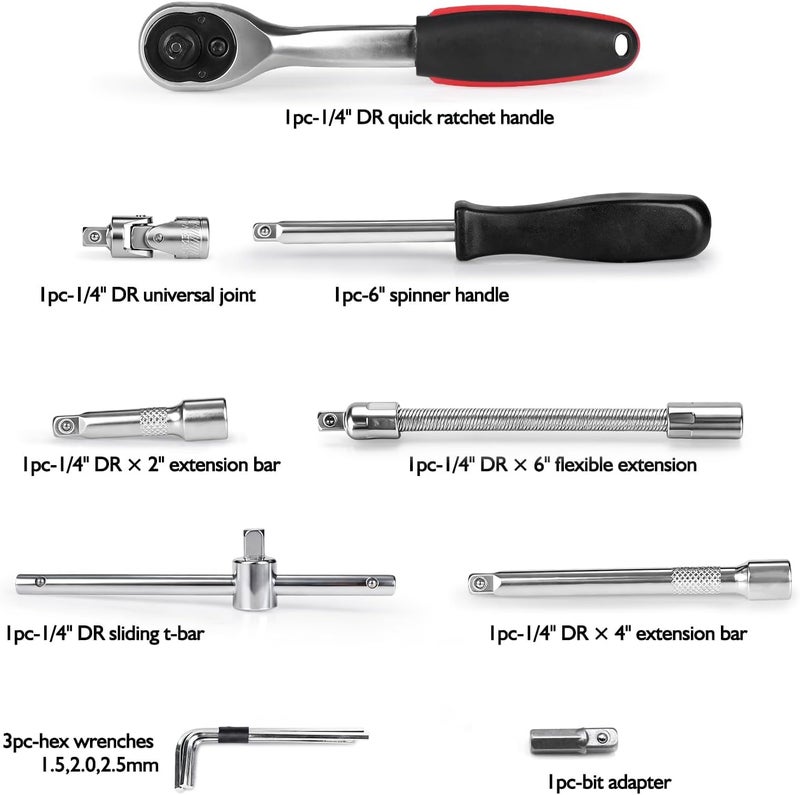 Egofine 46 Pieces 1/4 inch Drive Socket Ratchet Wrench Set, with 72-Teeth Ratchet Wrench, S2 Bit Socket Set, Extension for Auto Repairing and Household, with Storage Case - Image 4